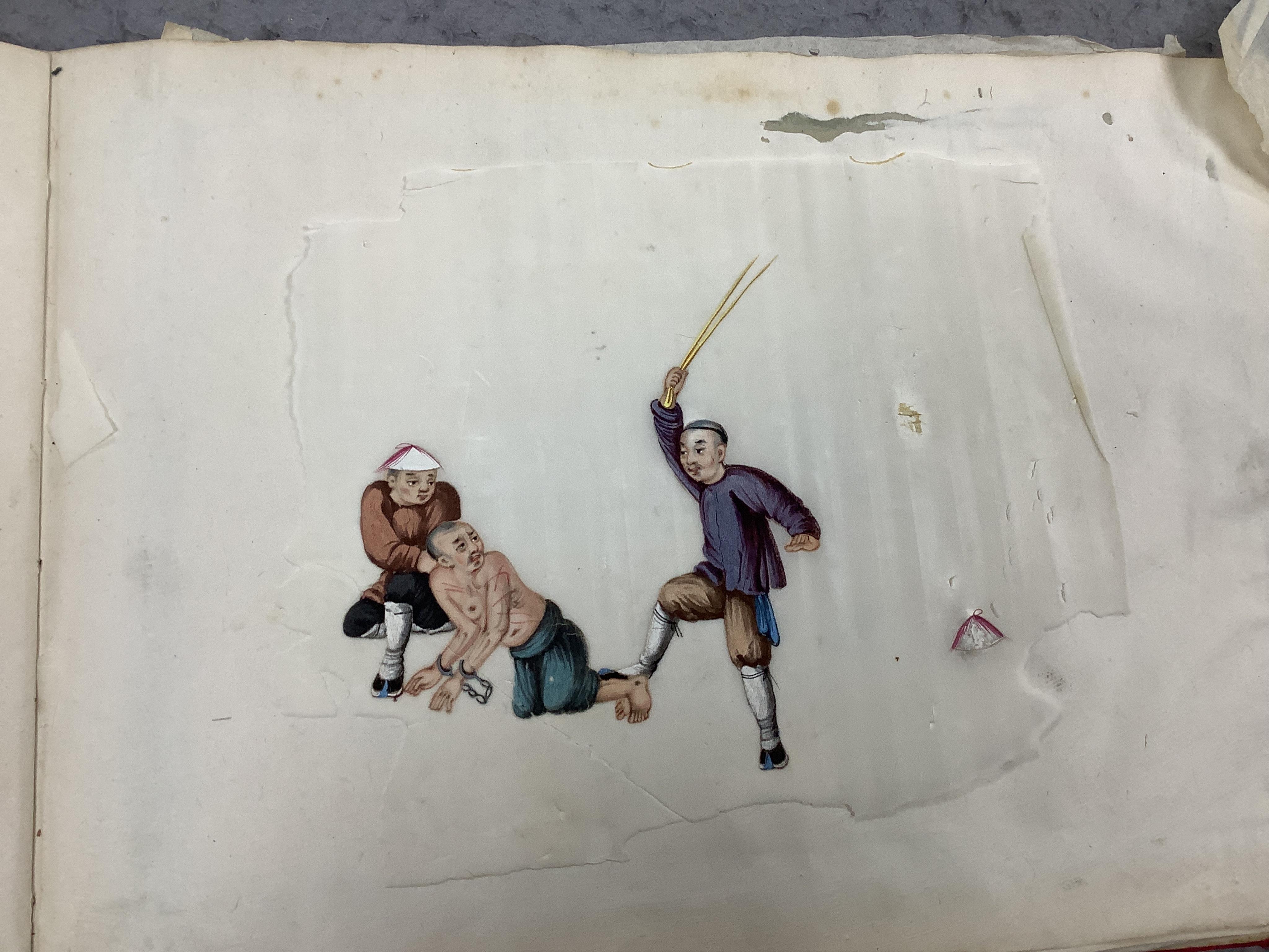 Chinese paintings on rice paper, torture themes, 30cm wide. Condition - variable